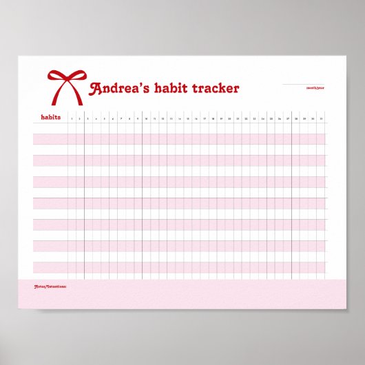 Personalized Habit Tracker Pink Bow  Poster (Voorkant)