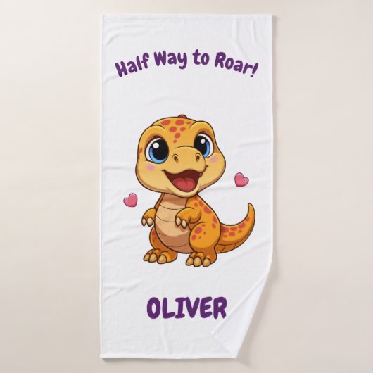 Personalized Halfway to One Dinosaur 6 Month (Serviette de bain)