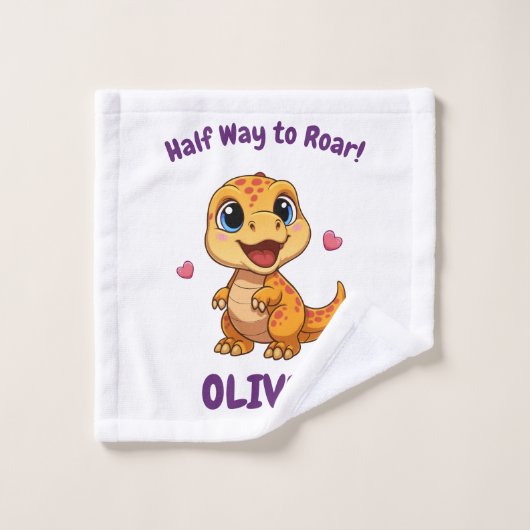 Personalized Halfway to One Dinosaur 6 Month (Gant de toilette)