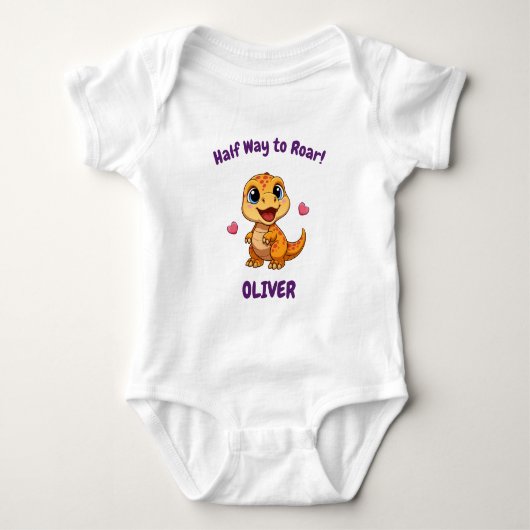 Personalized Halfway to One Dinosaur 6 Month Romper (Voorkant)