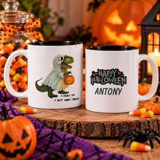 Personalized Halloween Dinosaur Mug Tweekleurige Koffiemok