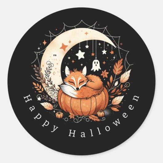 Personalized Halloween Fox and Ghost  Ronde Sticker (Voorkant)