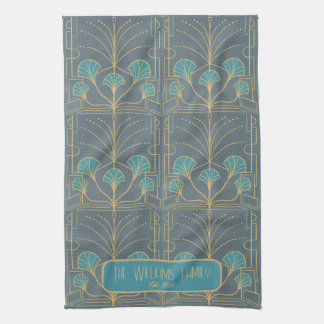 Personalized Hand drawn Art Deco Fountain Tile Theedoek