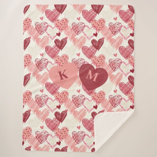 Personalized Hand Drawn Hearts Pattern Sherpa Deken (Voorkant)