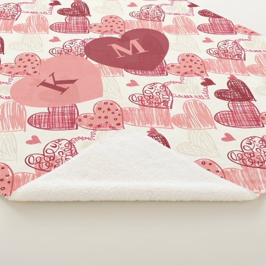 Personalized Hand Drawn Hearts Pattern Sherpa Deken (3/4)