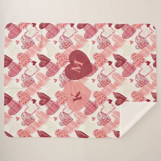 Personalized Hand Drawn Hearts Pattern Sherpa Deken (Voorkant (horizontaal))