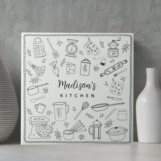 Personalized Hand Drawn Kitchen Cooking Utensils  Tegeltje