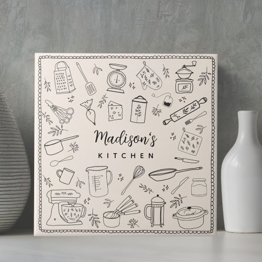 Personalized Hand Drawn Kitchen Cooking Utensils  Tegeltje