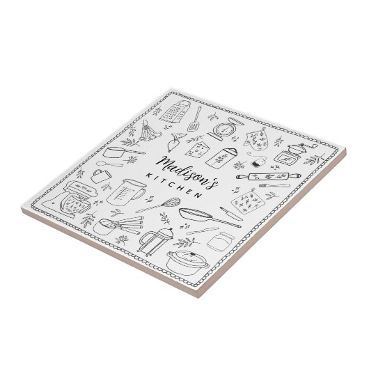 Personalized Hand Drawn Kitchen Cooking Utensils  Tegeltje (Zijkant)