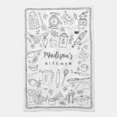 Personalized Hand Drawn Kitchen Cooking Utensils  Theedoek (Verticaal)