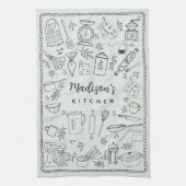 Personalized Hand Drawn Kitchen Cooking Utensils  Theedoek (Verticaal)