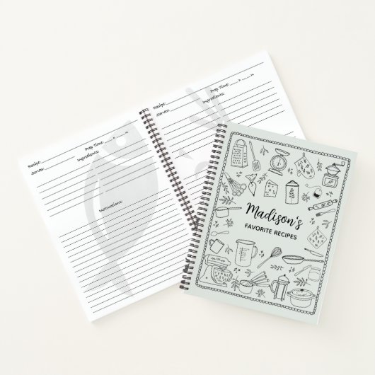 Personalized Hand Drawn Kitchen Utensils Recipe Notitieboek (Binnen)