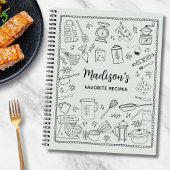 Personalized Hand Drawn Kitchen Utensils Recipe Notitieboek