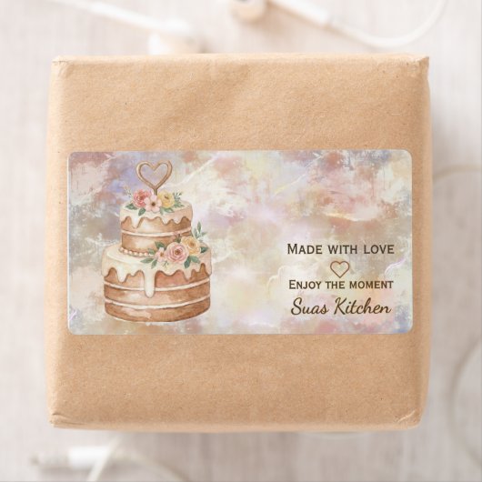 Personalized "Handmade with Love" Pink Beige Cake Etiket (Insitu)