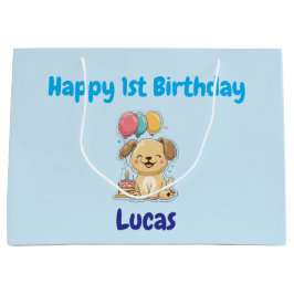 Personalized Happy 1st Birthday Gift Wrap, Puppy,  Groot Cadeauzakje