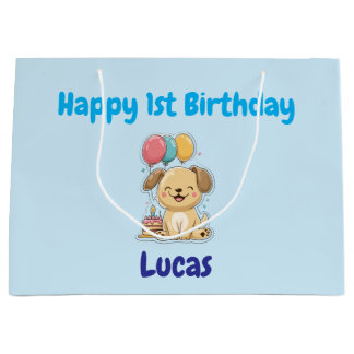Personalized Happy 1st Birthday Gift Wrap, Puppy,  Groot Cadeauzakje
