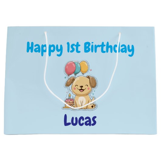 Personalized Happy 1st Birthday Gift Wrap, Puppy,  Groot Cadeauzakje (Voorkant)