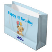 Personalized Happy 1st Birthday Gift Wrap, Puppy,  Groot Cadeauzakje (Voorkant Gekanteld)