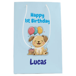 Personalized Happy 1st Birthday Gift Wrap, Puppy,  Medium Cadeauzakje