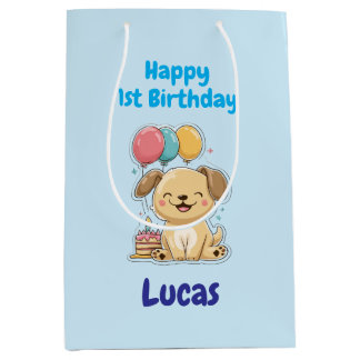 Personalized Happy 1st Birthday Gift Wrap, Puppy,  Medium Cadeauzakje