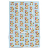Personalized Happy 1st Birthday Gift Wrap, Puppy,  Medium Cadeauzakje (Achterkant)