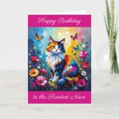 Personalized Happy Birthday for Niece Cute Cat   Kaart (Voorkant)