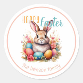 Personalized Happy Easter Bunny Eggs Family  Ronde Sticker