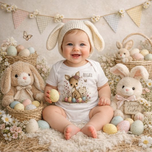 Personalized Happy Easter Deer Illustration Romper