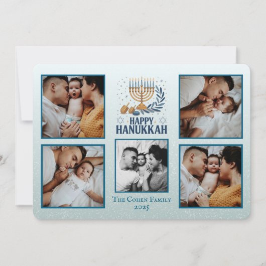 Personalized Happy Hanukkah Card with 5 Photos Feestdagenkaart (Voorkant)