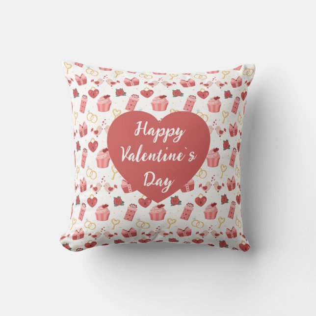 Personalized Happy Valentine’s Day Throw Pillow Kussen (Voorkant)