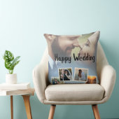 Personalized Happy Wedding Photo Collage Kussen (Stoel)