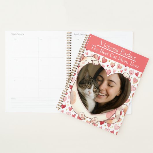 Personalized Heart Cat Hug Photo Planner  (Devant avec enveloppe)
