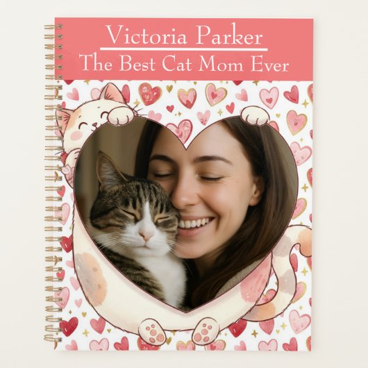 Personalized Heart Cat Hug Photo Planner  (Devant)