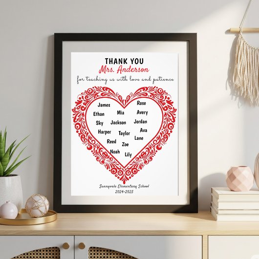 Personalized Heart Teacher Gift Poster