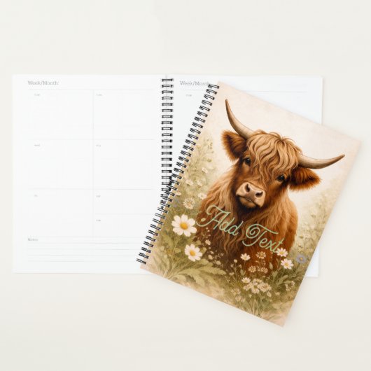 Personalized Highland Cow Elegant White Floral  Planner (Display)