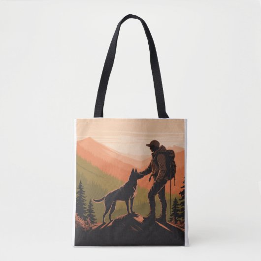 Personalized Hiker & Dog Mountain Sunset  Draagtas (Voorkant)