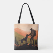 Personalized Hiker & Dog Mountain Sunset  Draagtas (Achterkant)