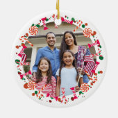 Personalized Holiday Candy Border Photo Keramisch Ornament (Achterkant)