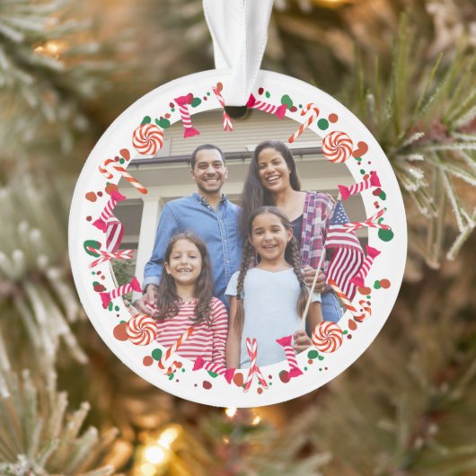 Personalized Holiday Candy Border Photo Ornament (Boom)