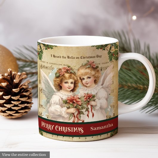 Personalized Holiday Mug Retro Angel Celebration