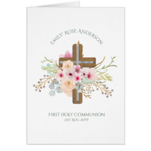 Personalized Holy Communion Floral Cross