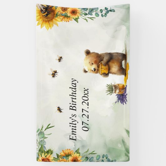 Personalized Honey Bear Birthday Spandoek (Verticaal)