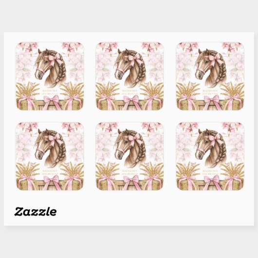 Personalized Horse Sticker – Blush Pink (Feuille)