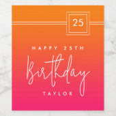 Personalized Hot Pink Orange 25th Birthday Wijn Etiket (Enkel label)