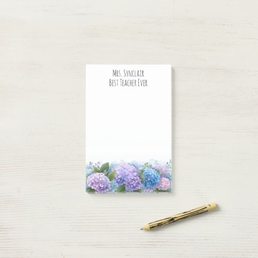 Personalized Hydrangea Flower Teacher Appreciation Post-it® Notes (Op bureau)