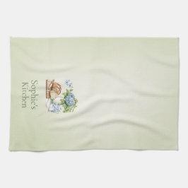 Personalized Hydrangea Kitchen Towel, Custom Name  Theedoek