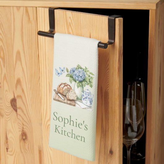 Personalized Hydrangea Kitchen Towel, Custom Name  Theedoek (Derde Gevouwen)