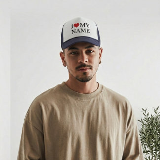 Personalized I Heart Hat, Custom Text Baseball Cap Trucker Pet