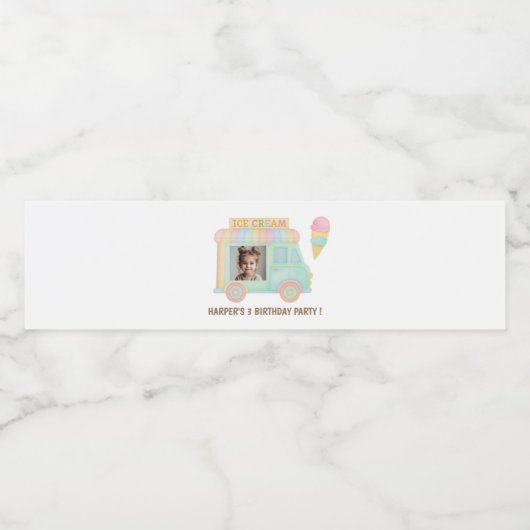 Personalized Ice Cream Truck Birthday Waterfles Etiket (Enkel label)