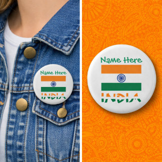 Personalized India Flag Round Ronde Button 3,2 Cm